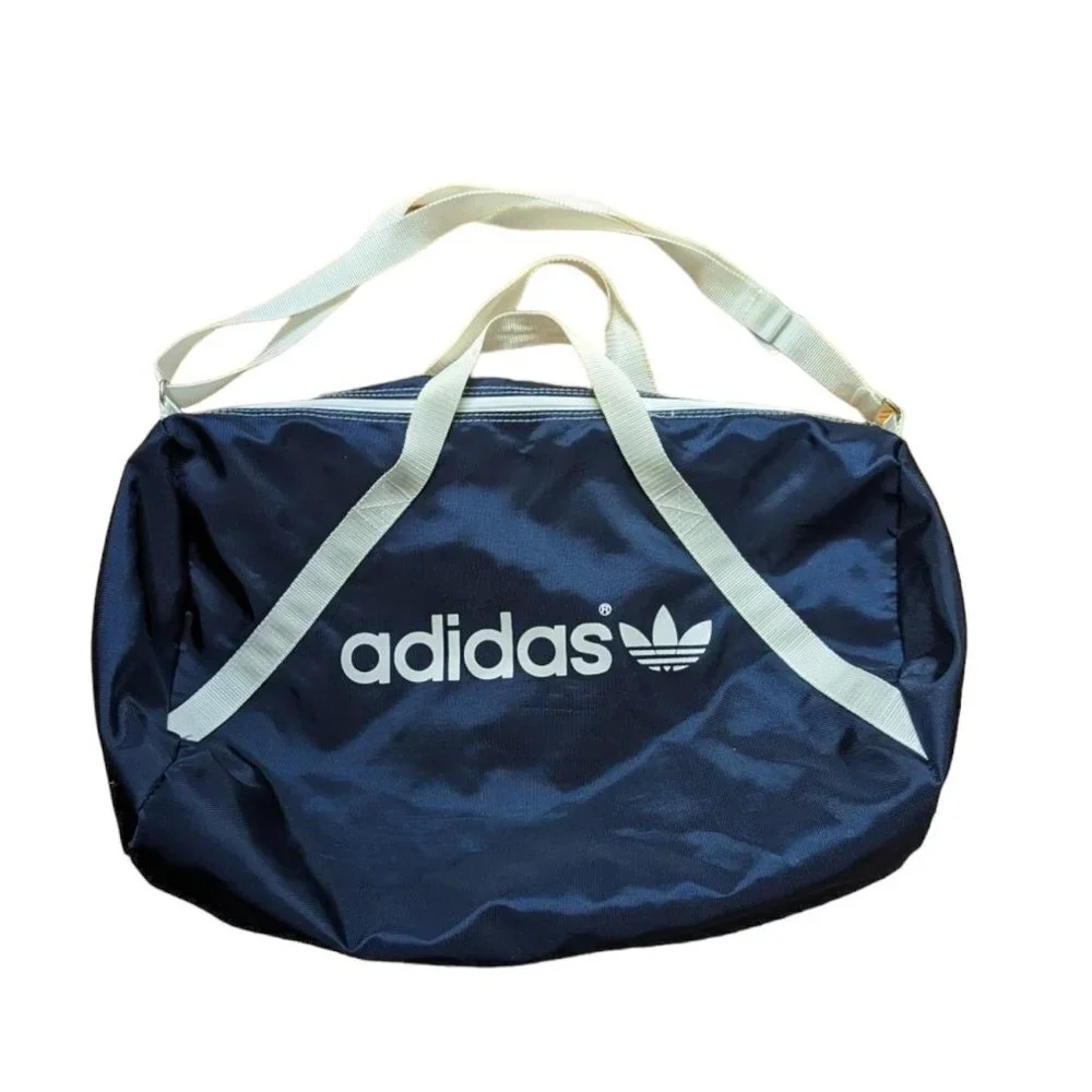 Vintage Y2K Navy Blue Adidas Nylon Duffle Bag Gym Bag Made in Taiwan Medium Size